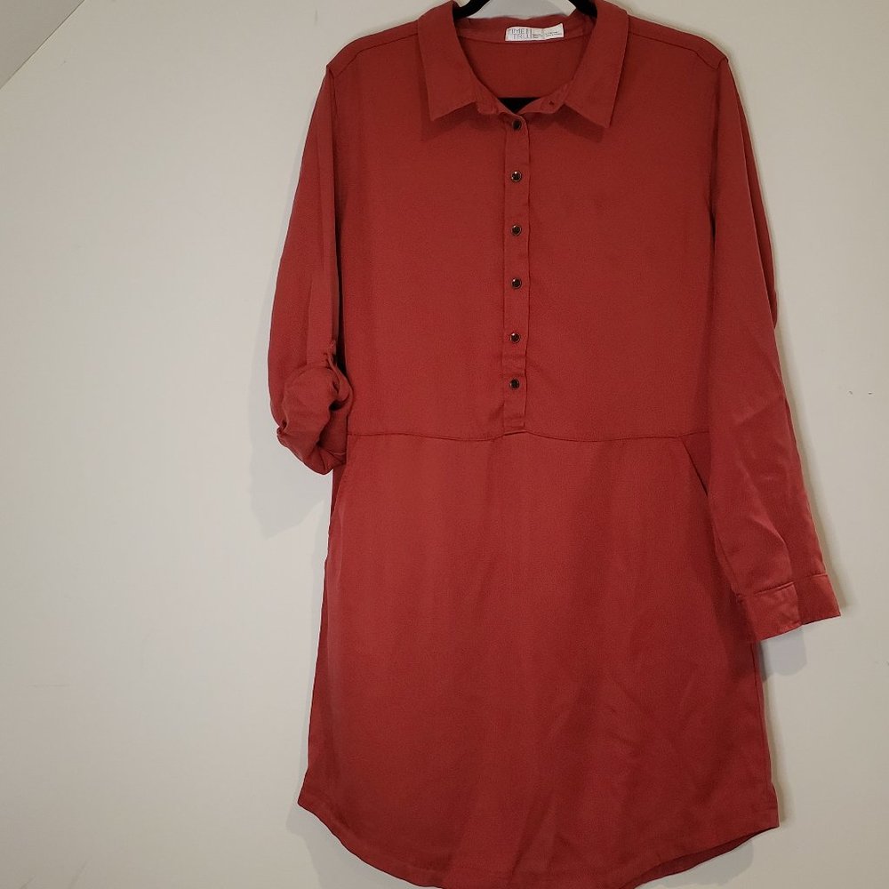 Soft red popover shirt dress
